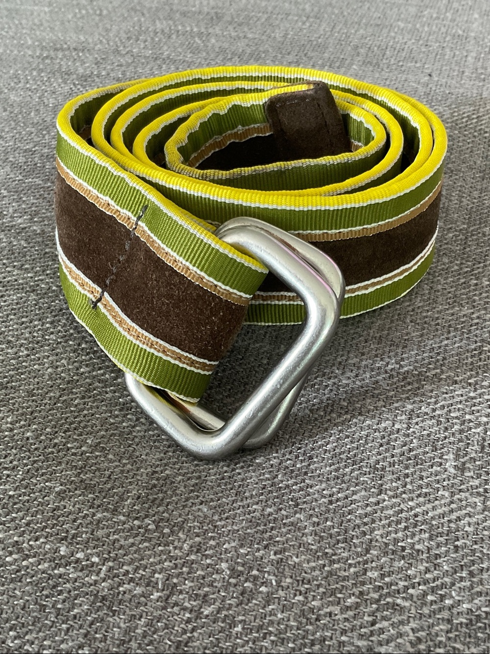 Banana Republic Brown and Green Striped Webbing Belt with Silver Buckle